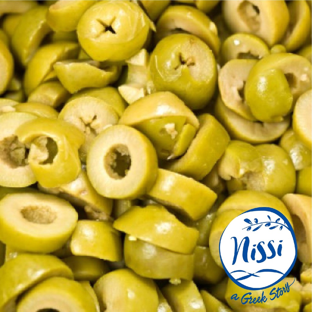 Organic Greek Nissi Halkidiki Olives Large Sliced 500g